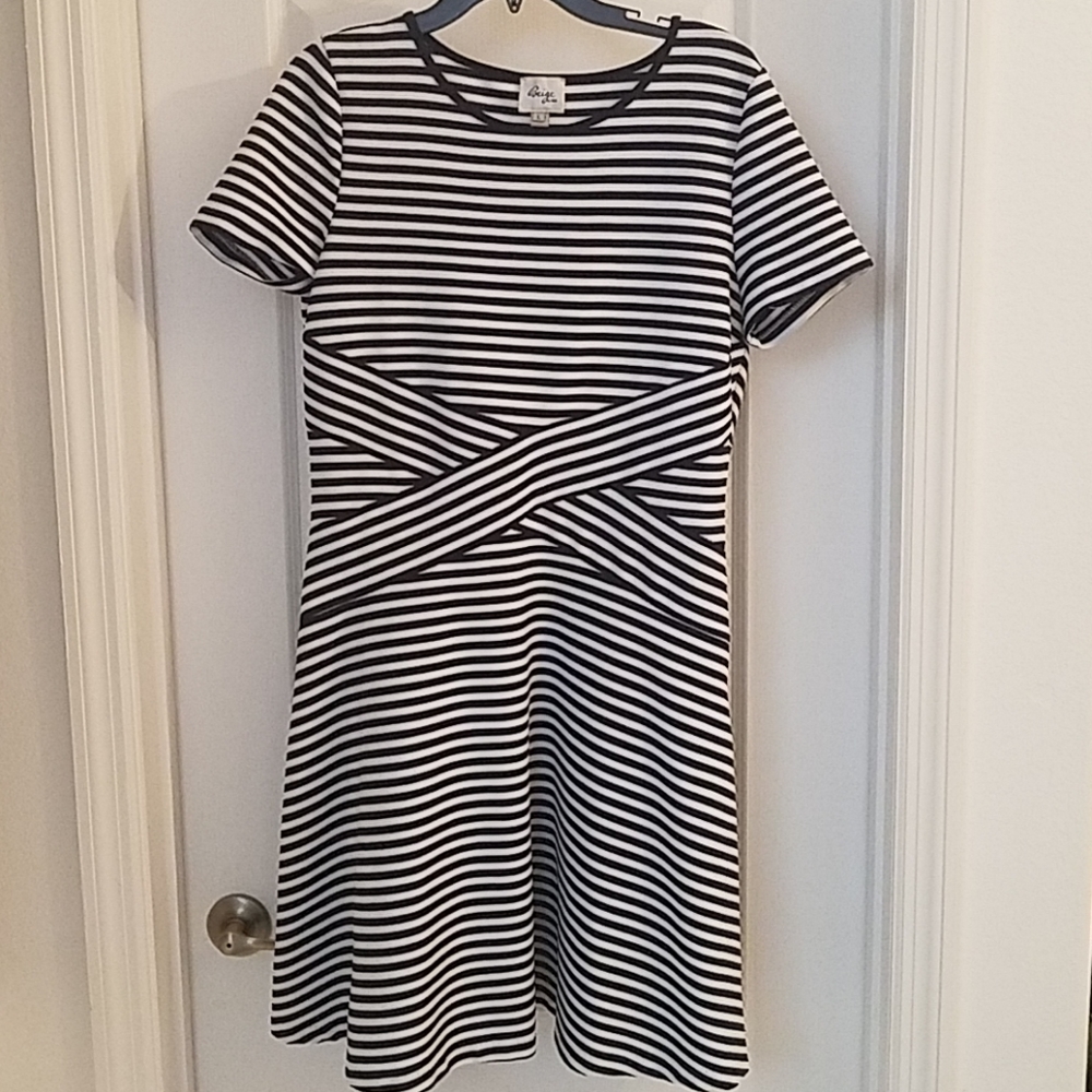 Beige White & Navy Striped Mini Dress